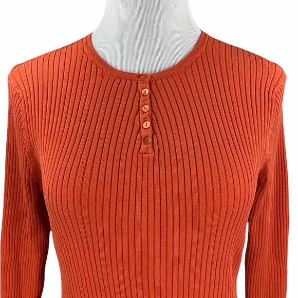 August Silk Knits Stretch Silk Blend Casual Orange Ribbed Knit Sweater - Picture 2 of 11